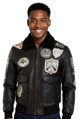 Herren True Black Top Gun A2 Leder Bomberjacke-Perth
