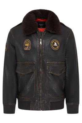 Schwarze Bomberjacke aus Leder für Herren mit Schaffellkragen, G-1 Fliegerjacke – Linear