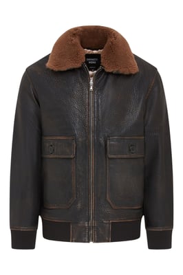 Herren-Bomberjacke aus braunem Leder mit Schaffellkragen, G-1-Pilotenjacke – Trick