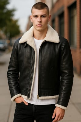 Herren Fliegerjacke B3 Aviator aus echtem Schaffellleder, Braun/Creme, Hobart