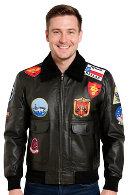 Schwarze Top Gun A2-Bomberjacke aus Leder für Herren, Perth