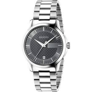 Gucci G-Timeless YA126441 Unisex-Uhr mit grauem Ziffernblatt und silbernem Armband