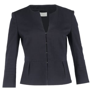 Boss von Hugo Boss Unkragen Knopf-Blazer aus navyblauem Baumwollstoff