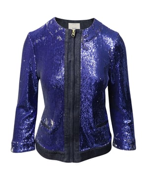 Pinko Tag Pailletten-beschichtete Jacke aus blauer Jeans