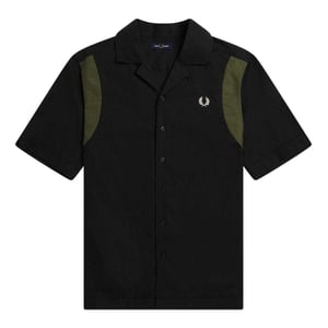 Fred Perry Herren Paneliertes Kurzarm-Bowlinghemd (Schwarz)