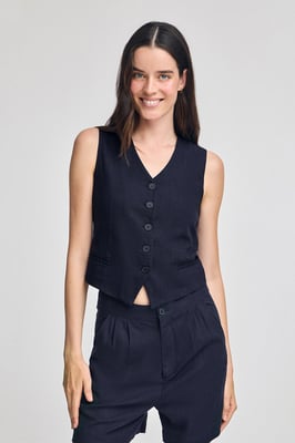 Weste Deia marineblau aus Baumwolle und Leinen mit Polo Club-Details
