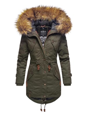 Marikoo Damen Winterjacke mit abnehmbarem Kunstfellkragen & Taillenzug