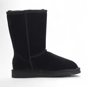 Damen Winterstiefeletten aus echtem Schaffell, Wildleder, schwarz, zum Hineinschlüpfen – Dämmerung