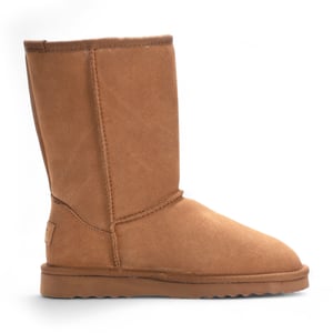 Damen Winterstiefeletten aus echtem Schaffell in Kastanienbraun mit Wildleder-Optik - Dämmerung