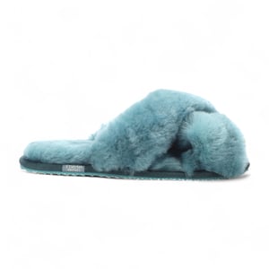 Damen-Hausschuhe aus Schaffell, blaugrün, warm, Winterfell, Crossover – Snowbelle