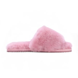 Damen Schaffell Hausschuhe Rosa Warme Winter Fell Slider - Nordic