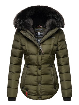 Marikoo Damen Winterjacke Lotusblüte mit Teddy-Innenfutter & Kunstfellkragen