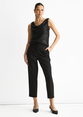Schwarzes Pailletten-Cami-Top mit Rundhalsausschnitt