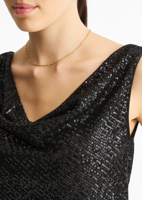 Schwarzes Pailletten-Cami-Top mit Rundhalsausschnitt