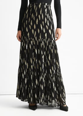 Schwarzer gestufter Jacquard-Maxirock mit Clip