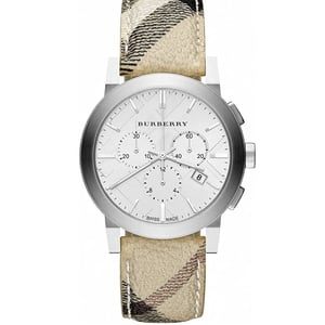 Burberry BU9360 Herren-Chronographenuhr - elegantes beigefarbenes Armband