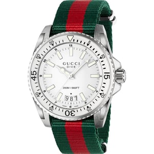 Gucci YA136207 Dive Herrenuhr mit weißem Zifferblatt und Textilband