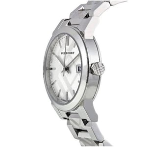 Burberry Damenuhr BU9750 City Chronograph mit silbernem Zifferblatt und Edelstahlband