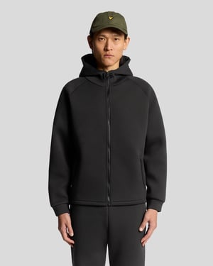 Lyle & Scott Neopren-Kapuzenpullover mit durchgehendem Reißverschluss – Schwarz