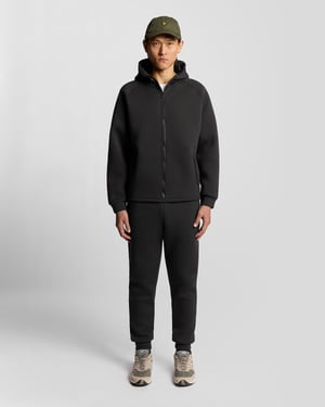 Lyle & Scott Neopren-Kapuzenpullover mit durchgehendem Reißverschluss – Schwarz