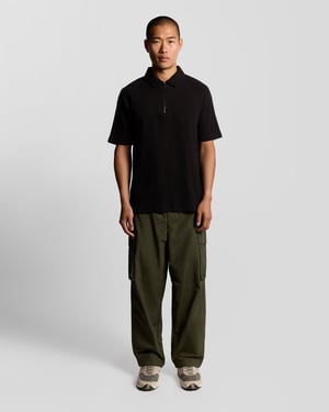 Lyle & Scott Interlock-Poloshirt mit Reißverschluss – Schwarz