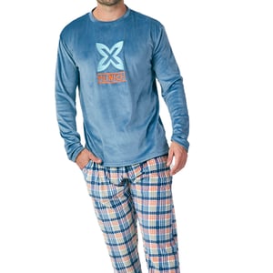Langärmeliger Herren-Pyjama mit Rundhalsausschnitt aus Samt MU3