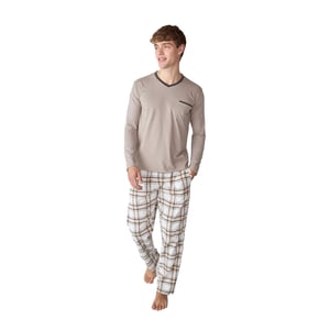JJB18 Herren Schlafanzug mit langen Ärmeln aus Baumwolle