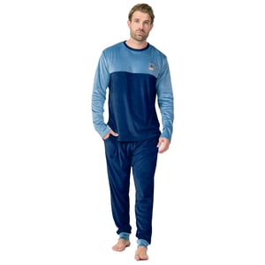 Langärmeliger Herren-Pyjama mit Rundhalsausschnitt aus Samt MU3