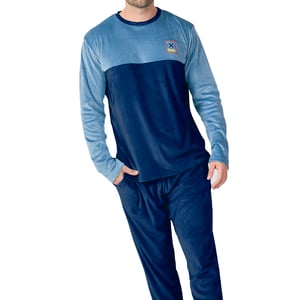 Langärmeliger Herren-Pyjama mit Rundhalsausschnitt aus Samt MU3
