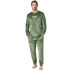 Langärmeliger Herren-Pyjama mit Rundhalsausschnitt aus Samt MU3