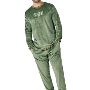 Langärmeliger Herren-Pyjama mit Rundhalsausschnitt aus Samt MU3