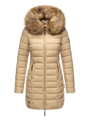Marikoo Damenjacke Rose mit Steppdesign & abnehmbarem Kunstfellkragen