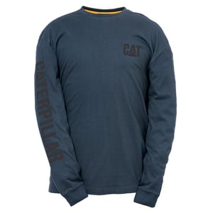 Caterpillar Markenbanner Langarm Baumwoll Herren Blau T-Shirt