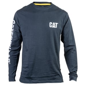 Caterpillar Markenbanner Langarm Baumwoll Herren Blau T-Shirt