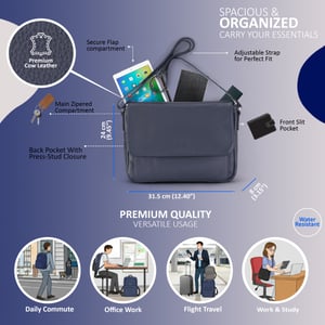 Echtes Leder Marineblau Laptoptasche Reise Arbeitstasche Messenger Satchel - Camden