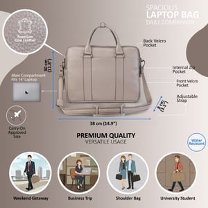 Echtes Leder Grau Laptop Business Aktentasche Büro Arbeit Reisetasche - Sutton