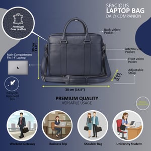 Echtes Leder Marineblau Laptop Business Aktentasche Büro Arbeit Reisetasche - Sutton