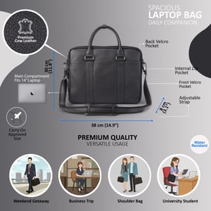 Echtes Leder Schwarz Laptop Business Aktentasche Büro Arbeit Reisetasche - Sutton