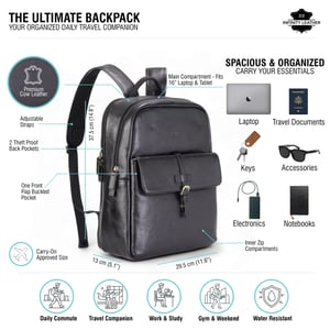 Echtleder Schwarz Vintage Laptop Rucksack Reisetasche - Cove