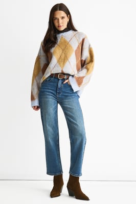Blaue Mid Rise Straight Leg Jeans