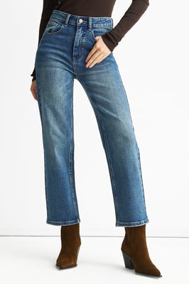 Blaue Mid Rise Straight Leg Jeans