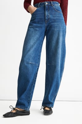 Blaue Mid Rise Barrel Leg Jeans