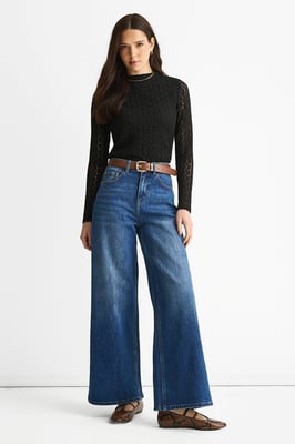 Blaue Mid Rise Jeans mit weitem Bein