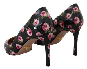 Blumen Patentleder Pumps mit bedruckten Absätzen