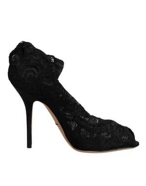 Spitzensandalen mit Peeptoe in Schwarz
