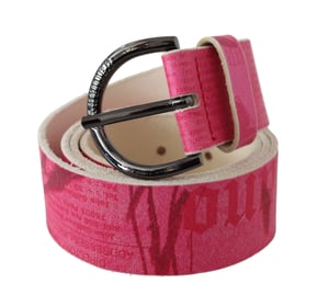 John Galliano Pink Leather Letter-Logo Design Rundschnallen-Gürtel