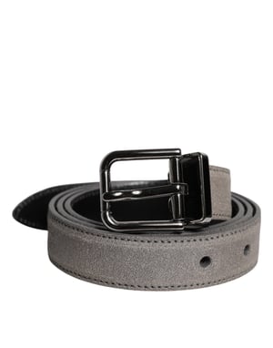 Dolce & Gabbana Grauer Leder Gürtel mit silberfarbener Metallschnalle