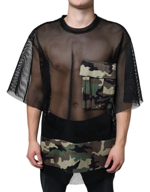 Netzpaneel T-Shirt mit Camouflage-Druck