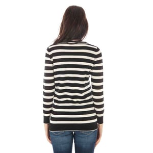 Gestreifter V-Ausschnitt Merinowollpullover