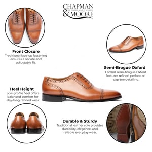 Chapman & Moore Herren-Oxford-Schuhe aus hellbraunem Leder mit halbbrogueartiger Kappe